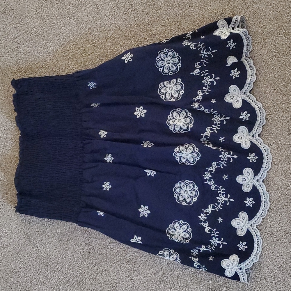 Embroidered Navy and White Tube Top